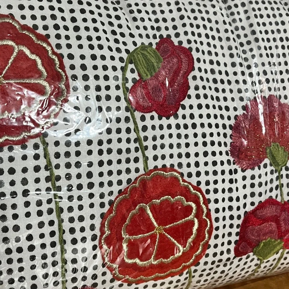Mackenzie-Childs Poppy Dot‎ Lumbar Pillow Red Floral Embroidered Velvet 32